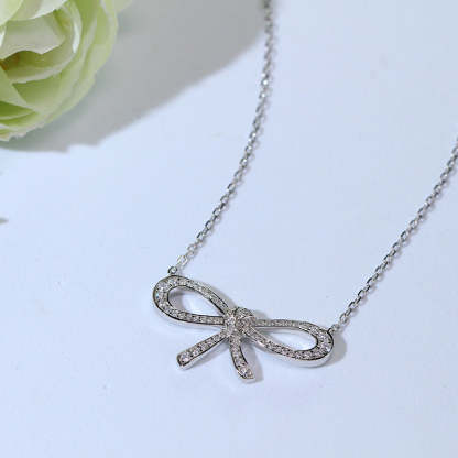 Japanese and Korean sweet temperament S925 silver bow necklace micro-gold-plated daily small fresh short girl clavicle chain-Mix MIx Style