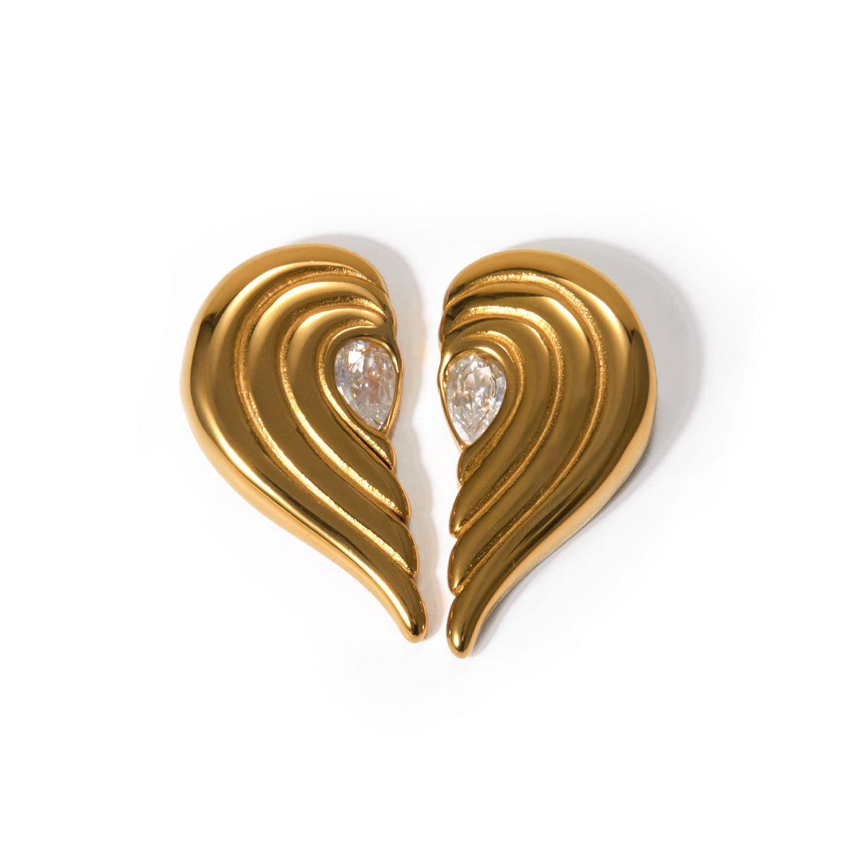 Half-Heart Minimalist Pear Moissanite Diamonds Elegant 18k Vermeil Gold Plated Stud Earrings | Mix Mix Style-Mix MIx Style