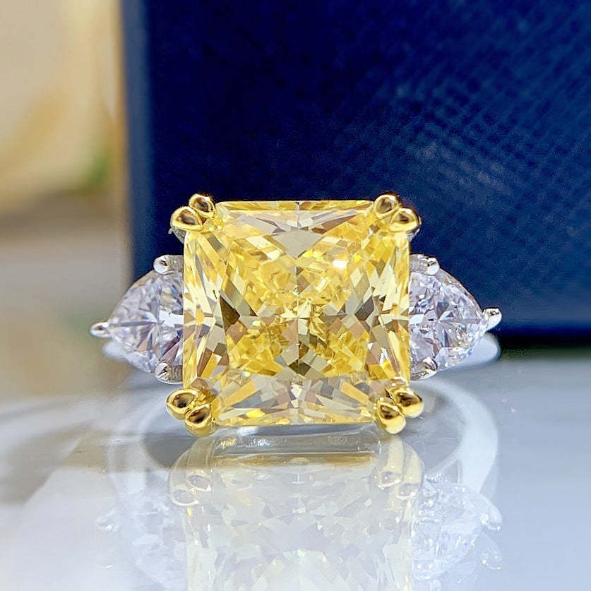 Yellow/Pink Cushion Cut Moissanite Diamonds 5ct 18k White Gold Plated Engagement Ring | Mix Mix Style-Mix MIx Style