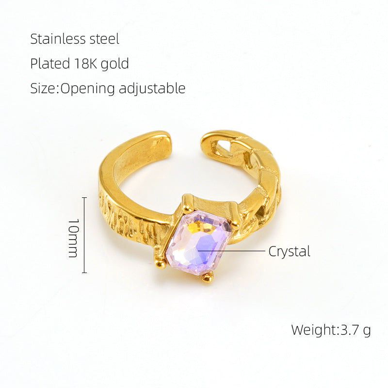 Retro Moissanite Gem 18k Gold Plated Opening Adjustable Ring | Mix Mix Style-Mix MIx Style
