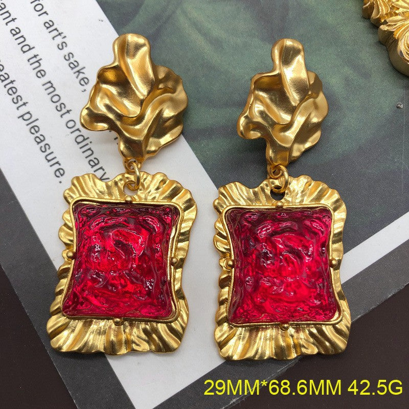 Square Pink Vintage Retro Elegant Luxury 18k Gold Plated Necklace Earring Bracelet Jewelry Set | Mix Mix Style-Mix MIx Style