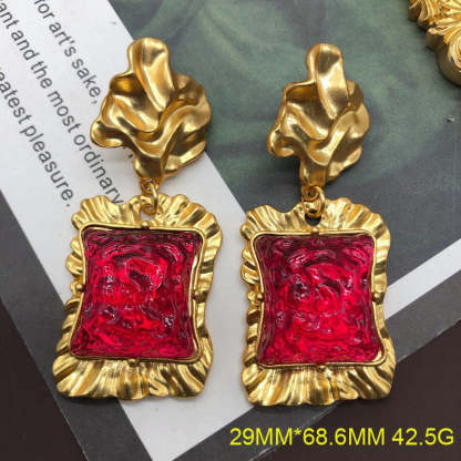 Square Pink Vintage Retro Elegant Luxury 18k Gold Plated Necklace Earring Bracelet Jewelry Set | Mix Mix Style-Mix MIx Style