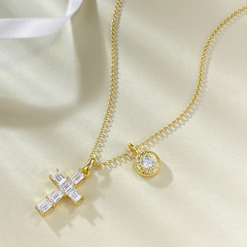Mujing Jewelry S925 Silver Rectangular 3*4 Cross Pendant Fashion Versatile Commuting Style Telescopic Necklace Live Style-Mix MIx Style