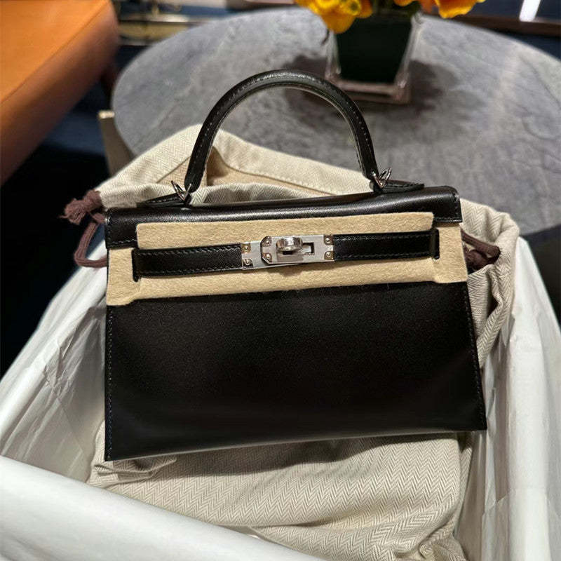 Factory direct sales box smooth cowhide second generation Kelly bag 19 genuine leather shoulder handbag messenger bag versatile mini bag-Mix MIx Style