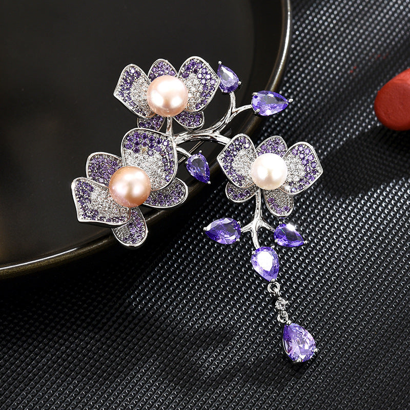 New style national style temperament luxury exquisite heavy work high-end freshwater pearl tassel rose coat brooch accessories-Mix MIx Style
