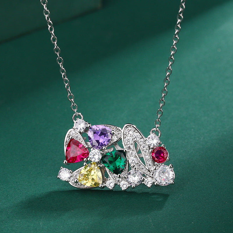 Multicolor Vintage Pendant Cut Diamonds Luxury 18k White Gold Plated Necklace Earring Bracelet Jewelry Set | Mix Mix Style-Mix MIx Style