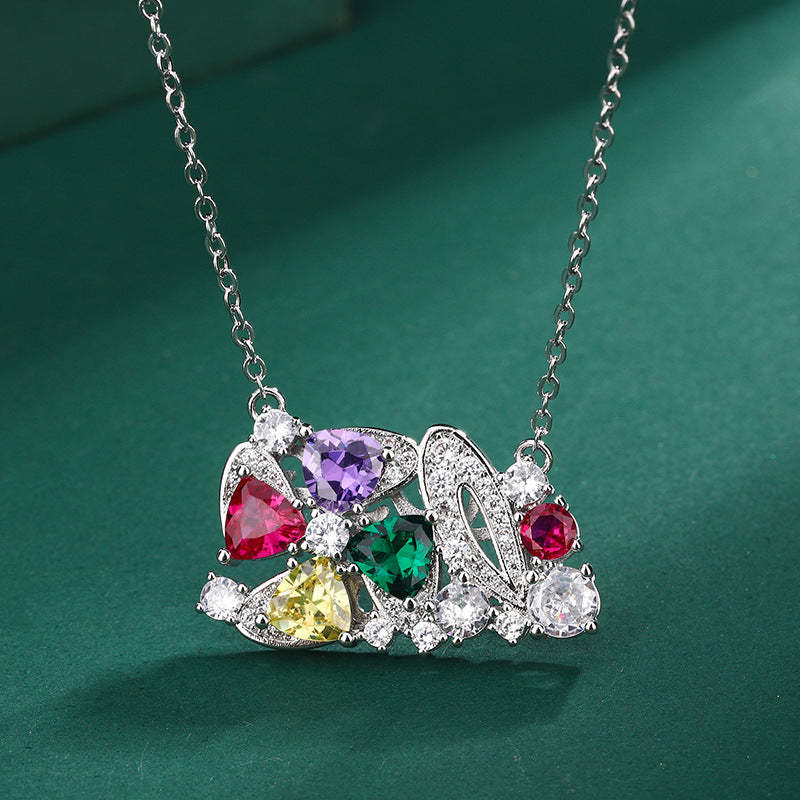 Multicolor Vintage Pendant Cut Diamonds Luxury 18k White Gold Plated Necklace Earring Bracelet Jewelry Set | Mix Mix Style-Mix MIx Style