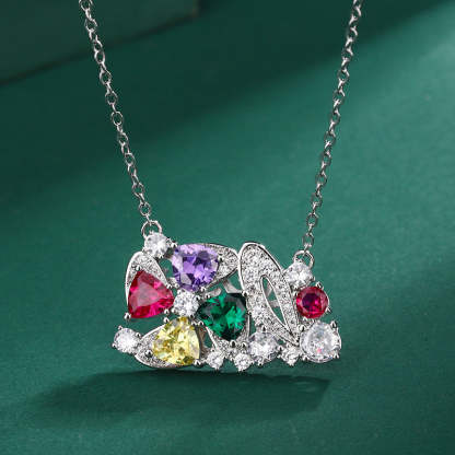 Multicolor Vintage Pendant Cut Diamonds Luxury 18k White Gold Plated Necklace Earring Bracelet Jewelry Set | Mix Mix Style-Mix MIx Style