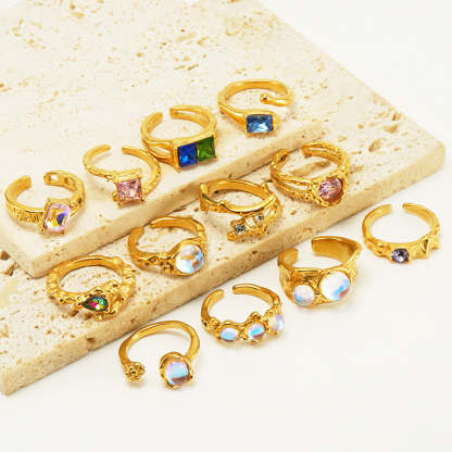 Retro Moissanite Gem 18k Gold Plated Opening Adjustable Ring | Mix Mix Style-Mix MIx Style