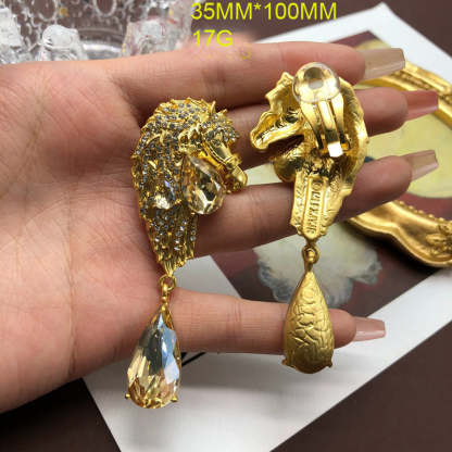 Irregular Retro Pendant White Pear Cut Diamond Luxury 18k Vermeil Gold Plated Earring Brooch Jewelry Set | Mix Mix Style-Mix MIx Style