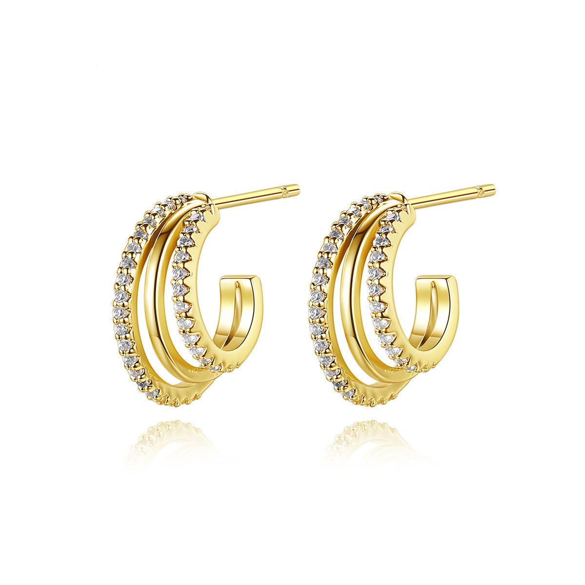 Classic White Moissanite Diamonds Elegant 18k Vermeil Gold Plated Vintage Retro Hoop Earrings | Mix Mix Style-Mix MIx Style