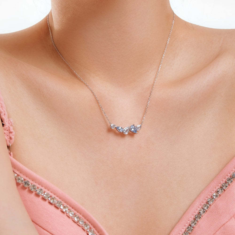 S925 sterling silver necklace female blue pink diamond water drop pear-shaped stitching design niche fashion exquisite versatile clavicle chain-Mix MIx Style