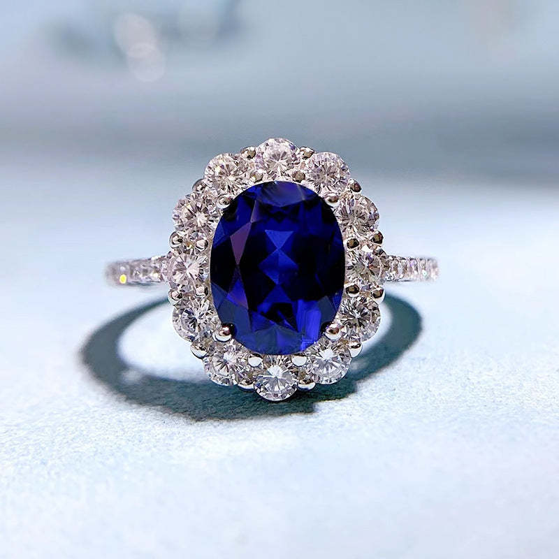 Luxurious Deep Blue Oval Cut Moissanite Diamond 3ct 18k White Gold Plated Engagement Ring | Mix Mix Style-Mix MIx Style