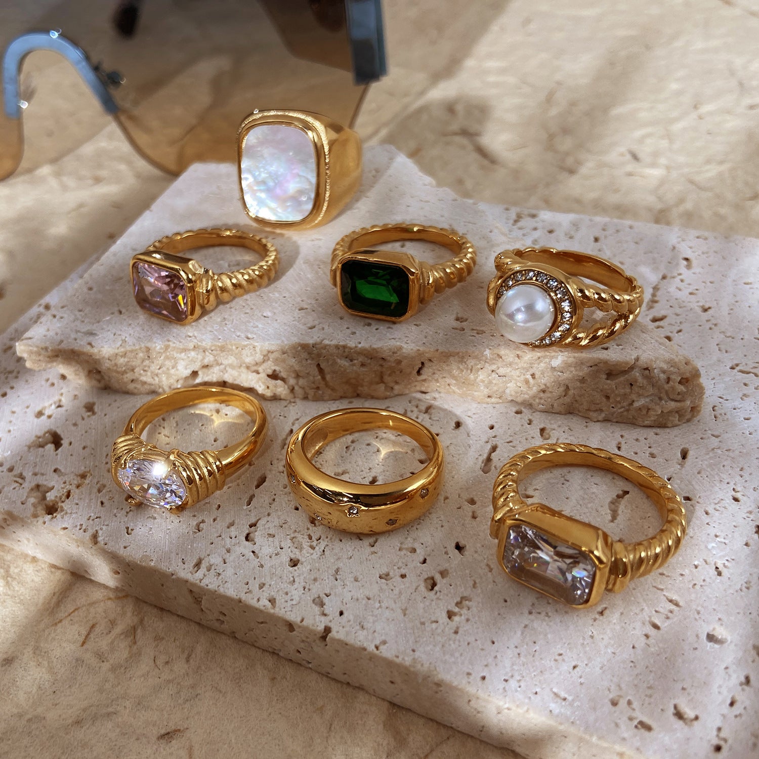 18K Gold-Plated Natural Gemstone Rings | Mix Mix Style [Hot Seller]-Mix MIx Style