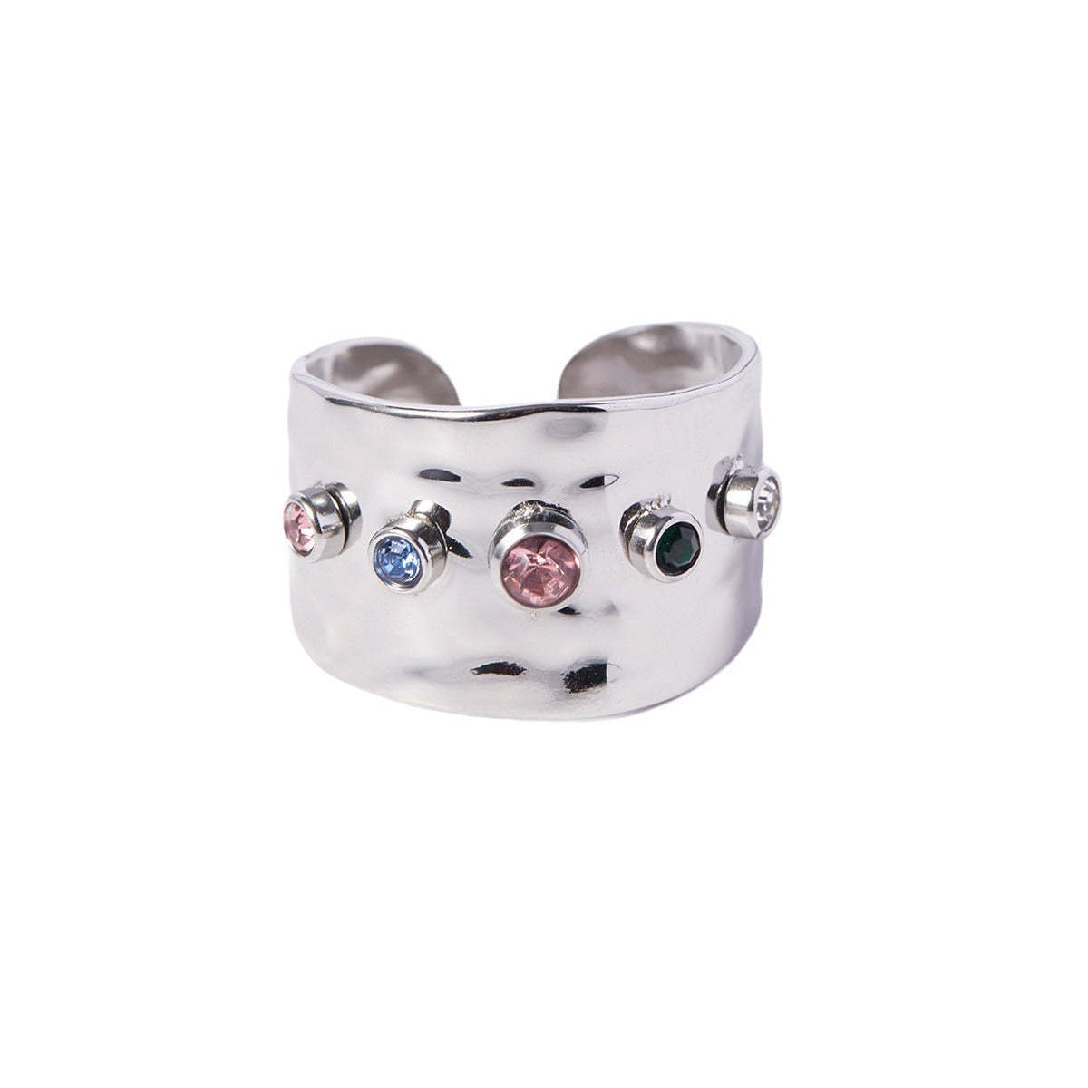 European and American INS Internet celebrity same style colorful zircon open jewelry women's stainless steel steel color personalized ring-Mix MIx Style
