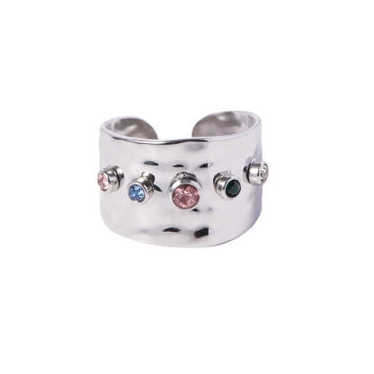 European and American INS Internet celebrity same style colorful zircon open jewelry women's stainless steel steel color personalized ring-Mix MIx Style