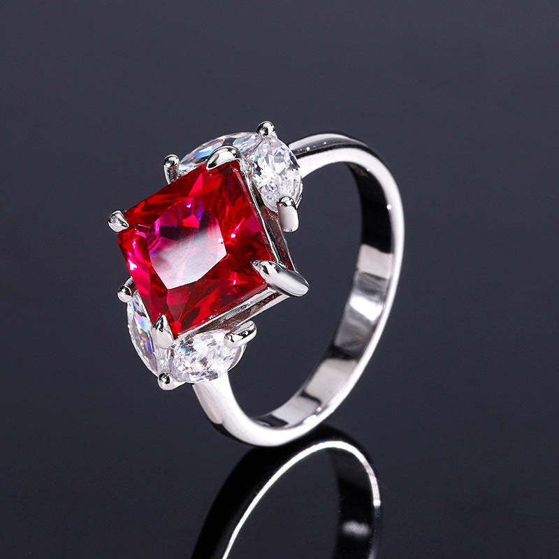 2023 New S925 Silver Jewelry Simulated Red Sapphire Square Simple Daily Style Set for Women 9*9-6*6-Mix MIx Style