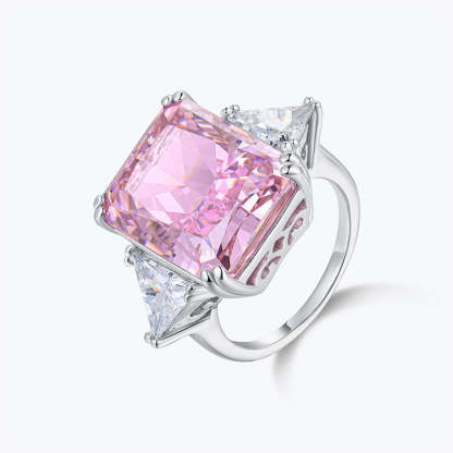 Glam Radiant Cut Diamond 5ct Pink 18k White Gold Plated Engagement Ring | Mix Mix Style-Mix MIx Style