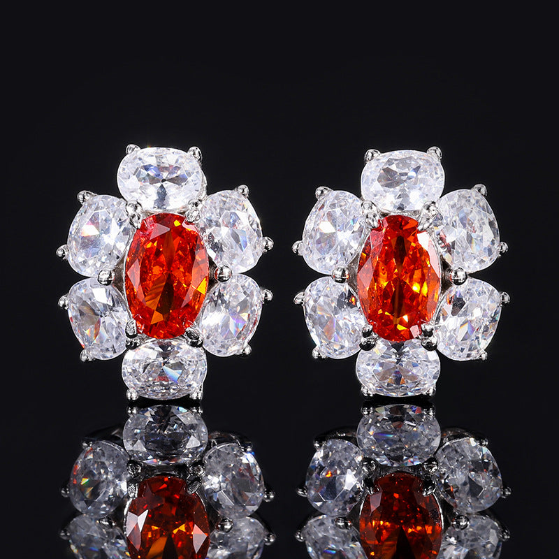 European and American style new S925 all-over silver suit simulated orange-red small pigeon egg pendant main 7*9-4*6-Mix MIx Style