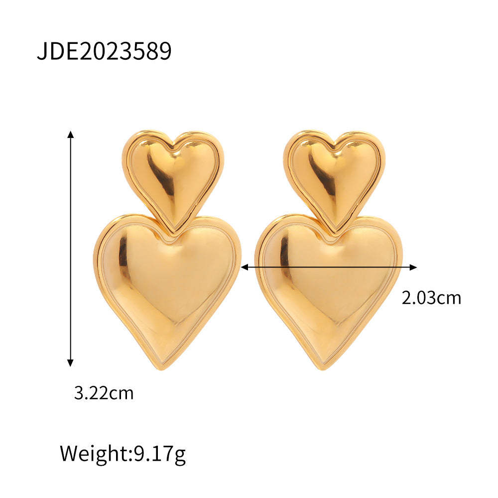 Two Heart Shaped Trendy Elegant 18k Vermeil/White Gold Plated Drop Earrings | Mix Mix Style-Mix MIx Style