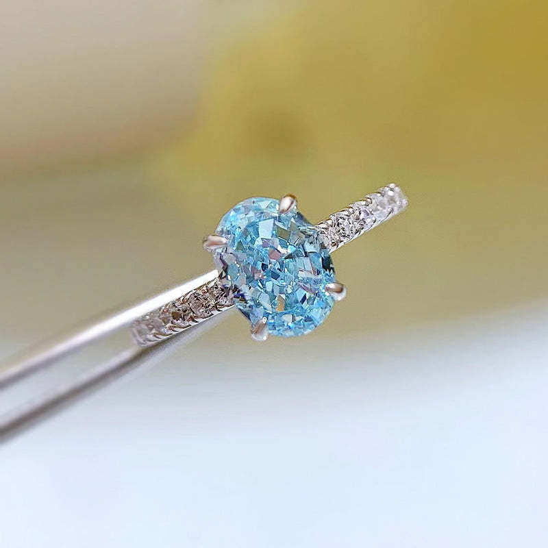 Elegant Dainty Sky Blue Cut Moissanite Diamond 2ct 18k White Gold Engagement Ring | Mix Mix Style-Mix MIx Style