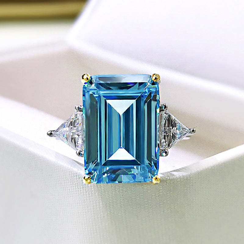 Mujing's new S925 silver 6ct 10*14 rectangular flat high carbon diamond ring for women, simple and atmospheric diamond ring, one-piece drop shipping-Mix MIx Style
