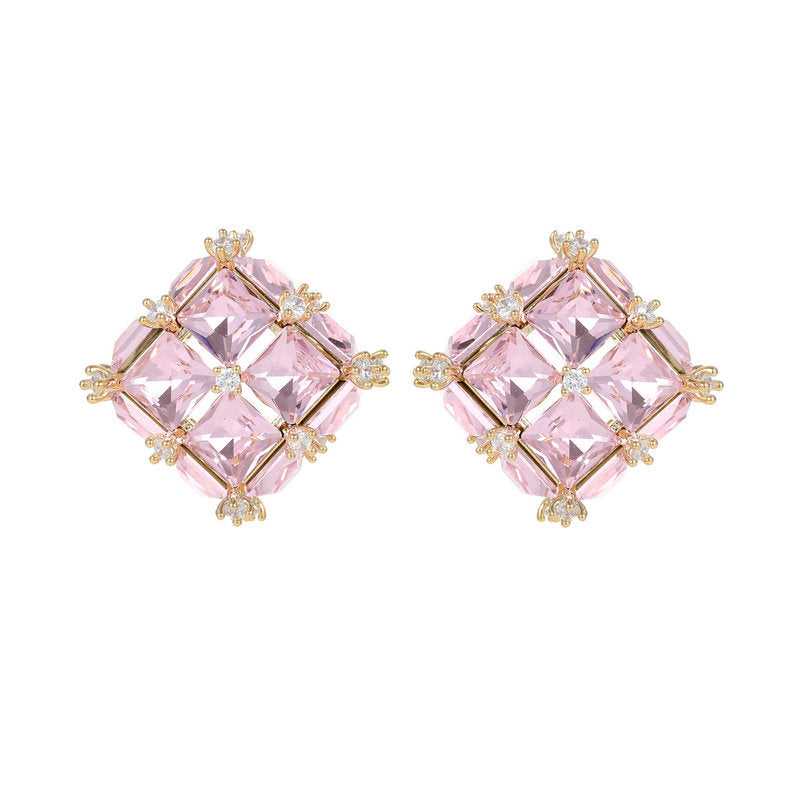 s925 silver needle light luxury high-end earrings wholesale niche design Korean style trendy geometric three-dimensional square crystal earrings-Mix MIx Style