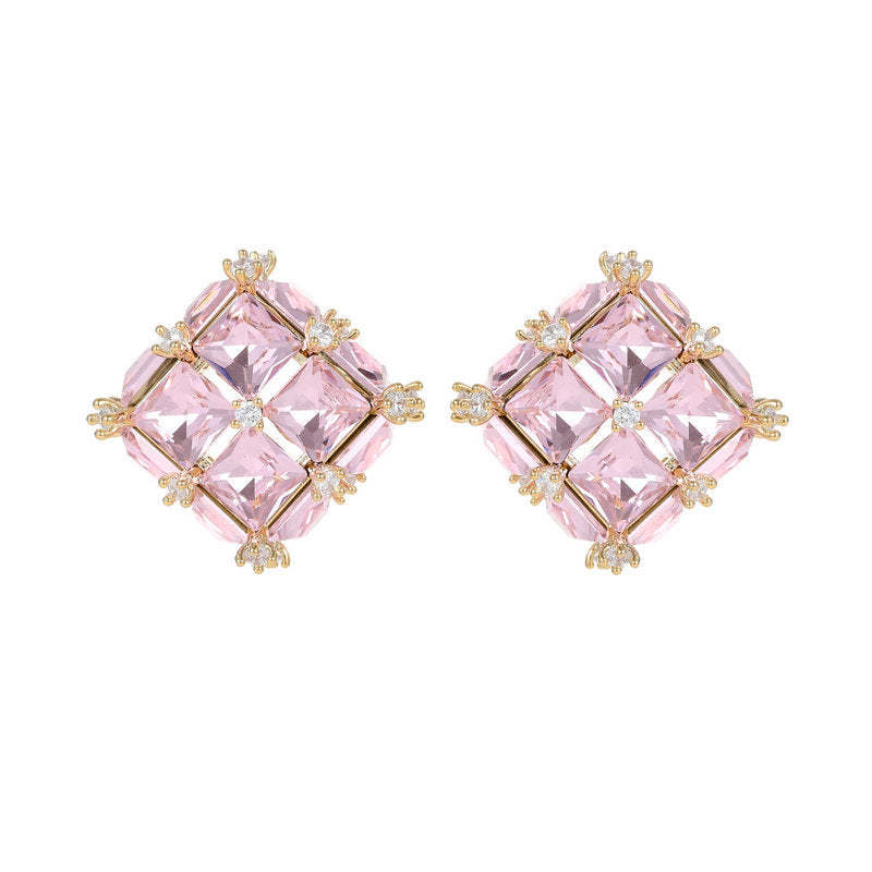 s925 silver needle light luxury high-end earrings wholesale niche design Korean style trendy geometric three-dimensional square crystal earrings-Mix MIx Style