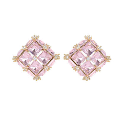 s925 silver needle light luxury high-end earrings wholesale niche design Korean style trendy geometric three-dimensional square crystal earrings-Mix MIx Style