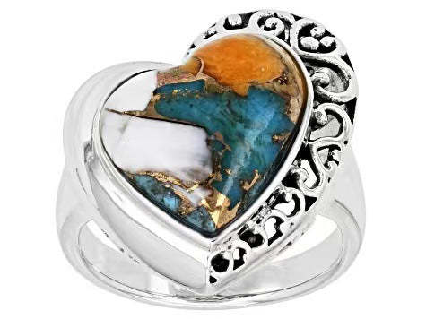 Multicolor Marble Heart Shaped Gemstone 18k White Gold Plated Luxuriou
