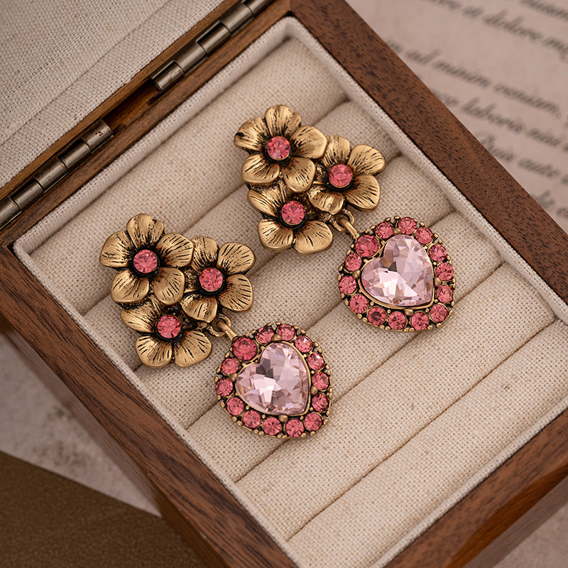 Love flower earrings for women, vintage rose earrings, personalized old palace style earrings-Mix MIx Style
