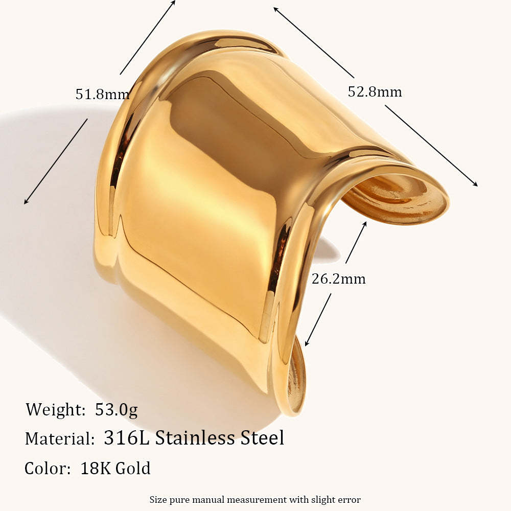 European and American cross-border hot selling simple stainless steel plated 18K gold neutral style exaggerated geometric open wavy wide bracelet-Mix MIx Style