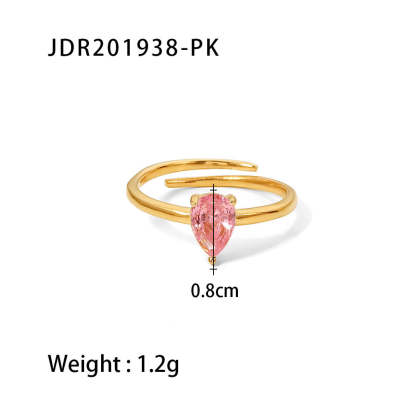 INS French fine titanium steel ring 18K gold white/green/pink teardrop-shaped zircon adjustable ring-Mix MIx Style