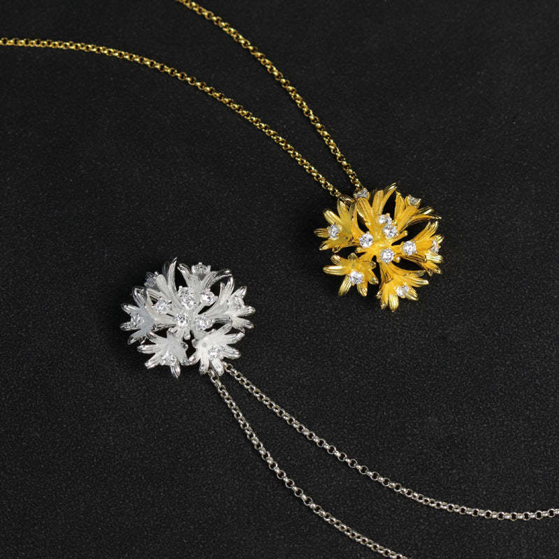 Golden Dainty Retro Flower Pendant Round Cut Diamonds Luxury 18k Gold Plated Necklace Jewelry | Mix Mix Style-Mix MIx Style