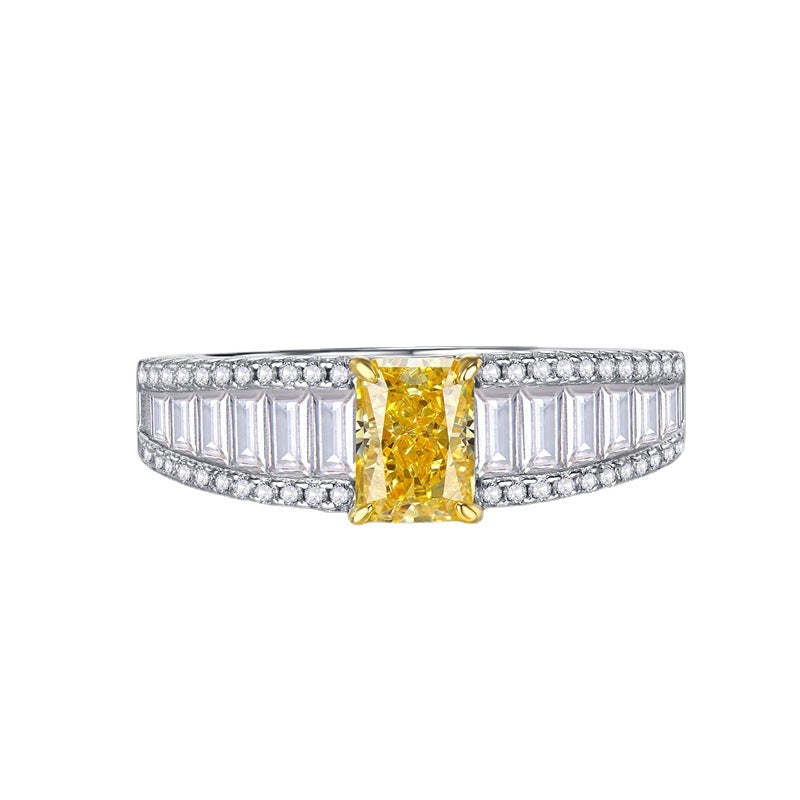 Dazzling Yellow Radiant Cut Moissanite Diamond 3ct Luxury 18k White Gold Engagement Ring | Mix Mix Style-Mix MIx Style