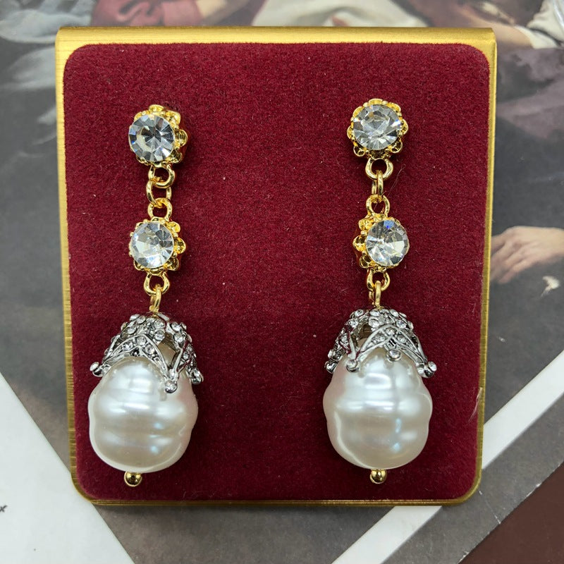 White Elegant Akoya Pearl & Moissanite Diamonds 18k Vermeil Gold Plated Drop Earrings | Mix Mix Style-Mix MIx Style