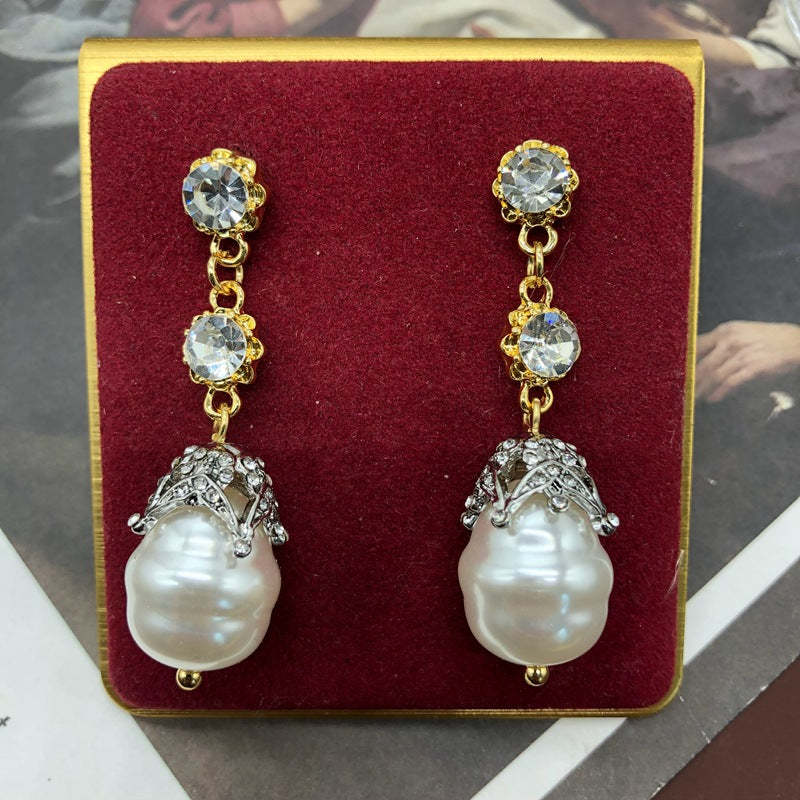White Elegant Akoya Pearl & Moissanite Diamonds 18k Vermeil Gold Plated Drop Earrings | Mix Mix Style-Mix MIx Style