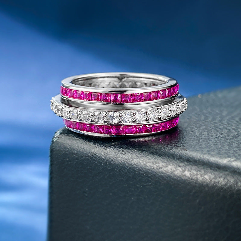 Trend Green Rotating Round Cut Moissanite Diamonds 18k White Gold Engagement Ring | Mix Mix Style-Mix MIx Style