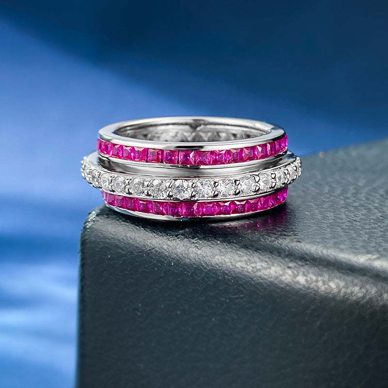 Trend Green Rotating Round Cut Moissanite Diamonds 18k White Gold Engagement Ring | Mix Mix Style-Mix MIx Style