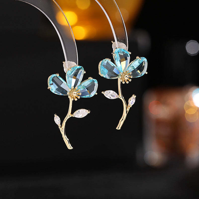 Korean version of s925 silver needle sweet temperament earrings female crystal zircon earrings trendy niche design beautiful flower earrings-Mix MIx Style
