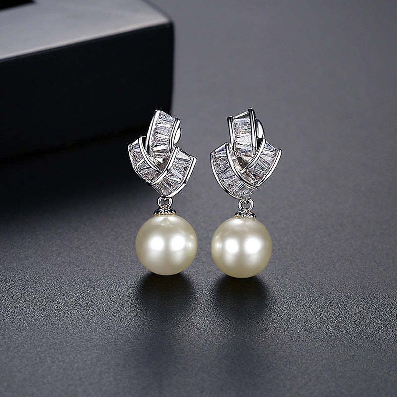 Jinse European and American pearl earrings foreign trade fashion temperament imitation pearl zircon earrings bridal pearl home wholesale-Mix MIx Style