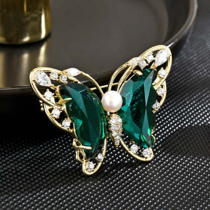 Green light luxury crystal jade wing butterfly brooch for women high-end luxury exquisite brooch design niche suit accessories-Mix MIx Style