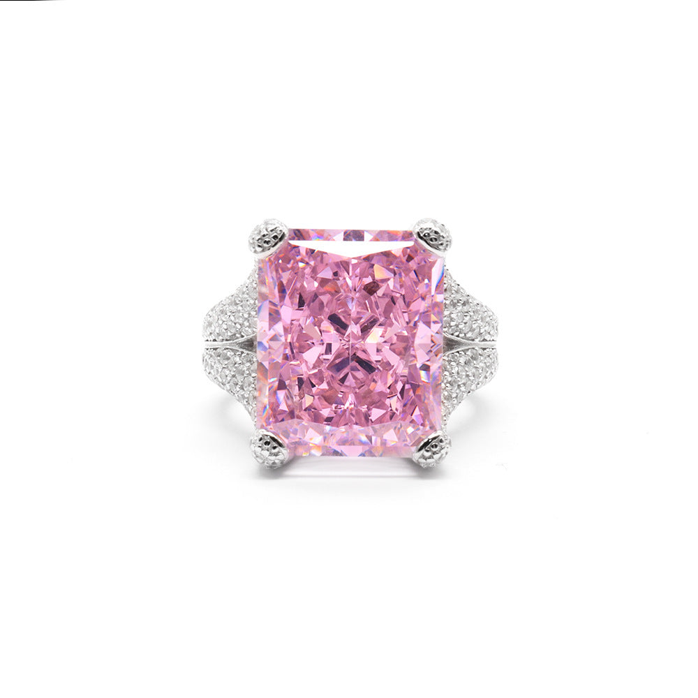 Elegant Pink Radiant Cut Diamond 4ct 18k White Gold Plated Engagement Ring | Mix Mix Style-Mix MIx Style