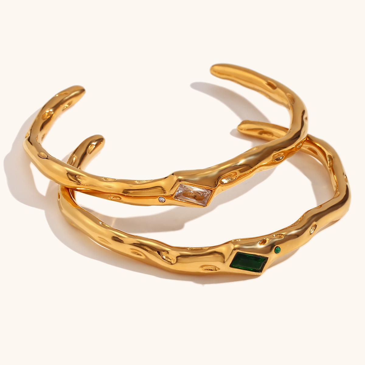 European and American cross-border hot selling open irregular rectangular zircon bracelet stainless steel plated 18K gold hand jewelry female-Mix MIx Style