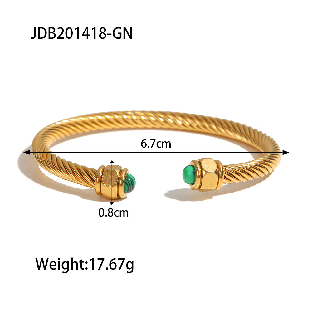 Trend C-shaped 18k Gold Plated Natural Gem Cuff Open Bracelet | Mix Mix Style-Mix MIx Style