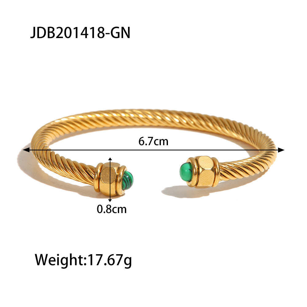 Trend C-shaped 18k Gold Plated Natural Gem Cuff Open Bracelet | Mix Mix Style-Mix MIx Style