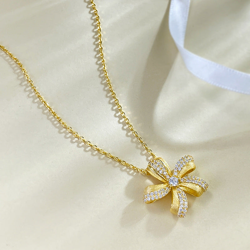 Mujing Jewelry New S925 Silver Gold-plated French Romantic Gold Flower Pendant New Medieval Necklace Female Live Broadcast-Mix MIx Style