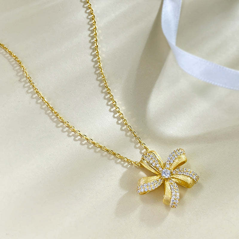 Mujing Jewelry New S925 Silver Gold-plated French Romantic Gold Flower Pendant New Medieval Necklace Female Live Broadcast-Mix MIx Style