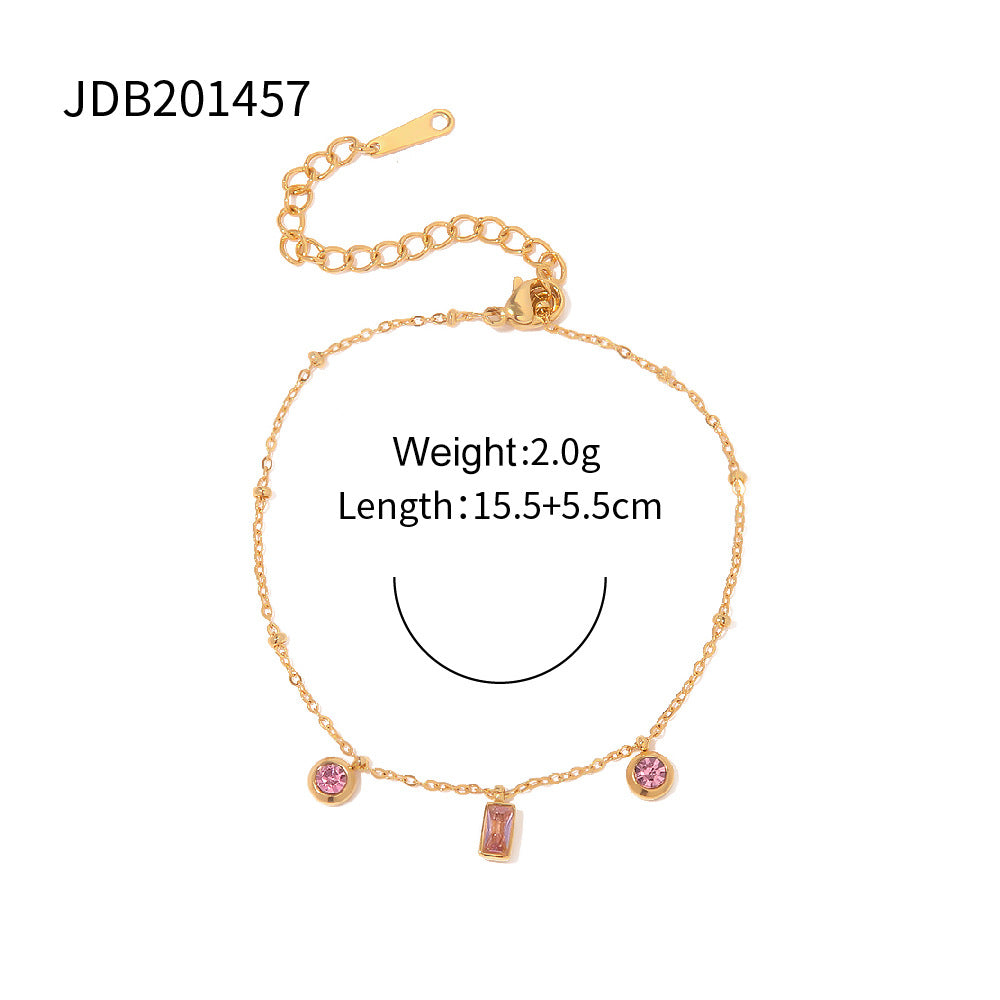 Pink and Purple Moissanite Pendant 18K Gold Plated Chain Bracelet and Necklace | Mix Mix Style [Hot Seller]-Mix MIx Style