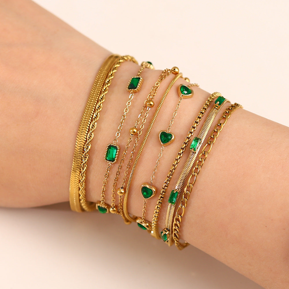 Classic Green Moissanite 18k Gold-plated Chain Bracelet | Mix Mix Style [Hot Seller]-Mix MIx Style
